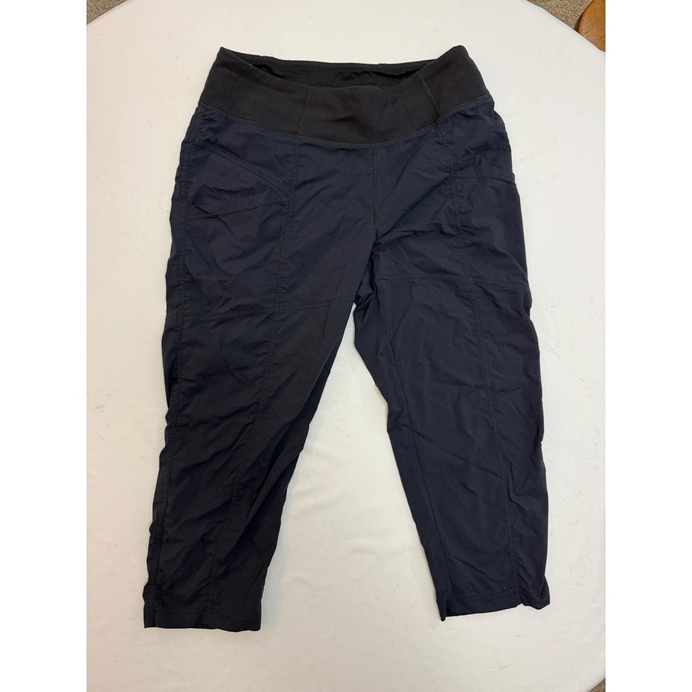 Prana Halle Cropped Hiking Pants Women Medium Navy Blue Knit Waist Capri Utility